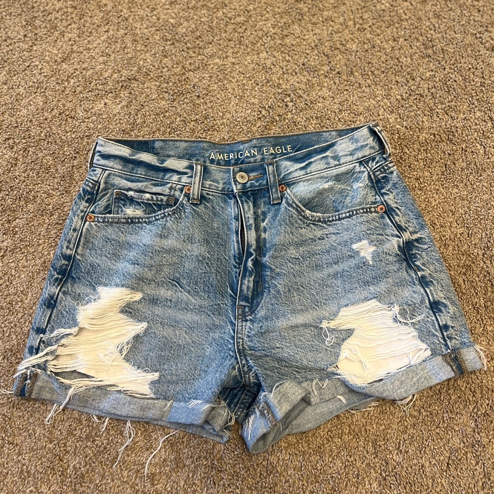 American Eagle Outfitters Blue Distressed Jean Shorts